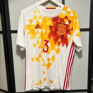 Adidas 2016/17 Spain Jersey #3 Girard Pique White Mens Size Medium